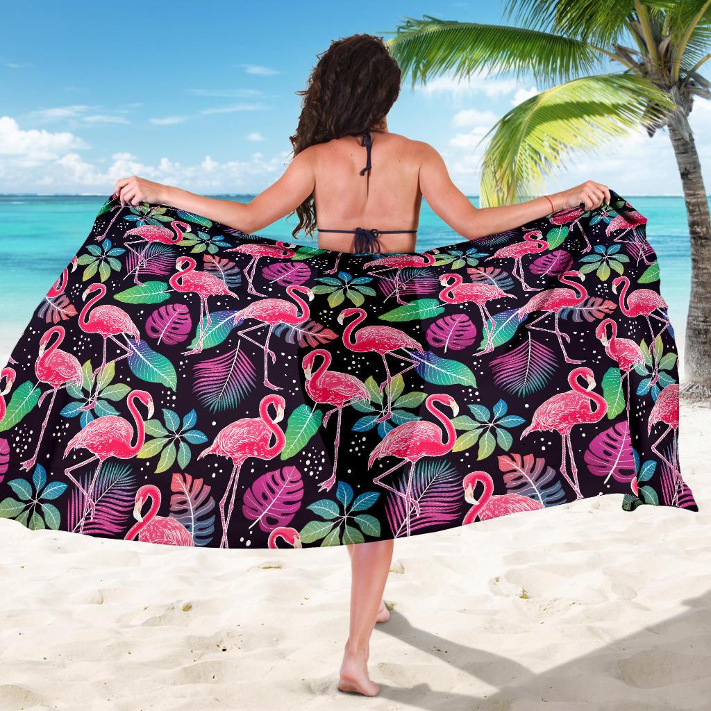Flamingo Tropical leaves Neon Print Sarong Pareo Wrap