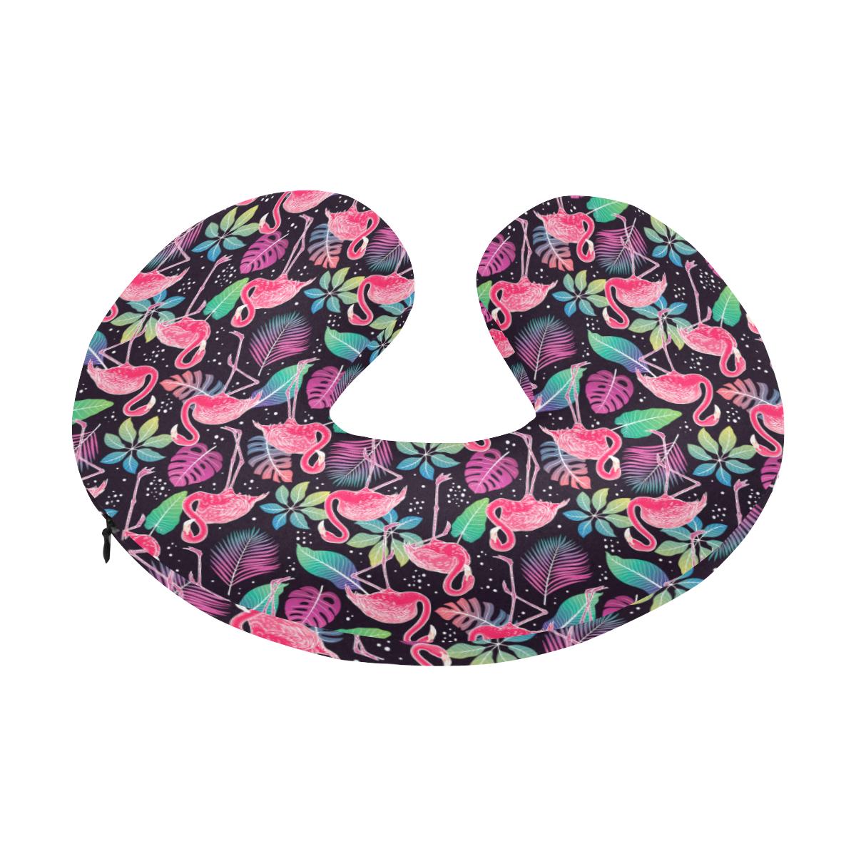 Flamingo Tropical leaves Neon Print U-Shaped Travel Neck Pillow-JTAMIGO.COM