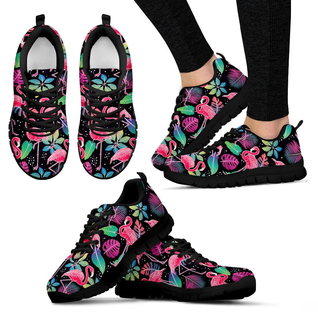 Flamingo Tropical Leaves Neon Print Women Sneakers Shoes