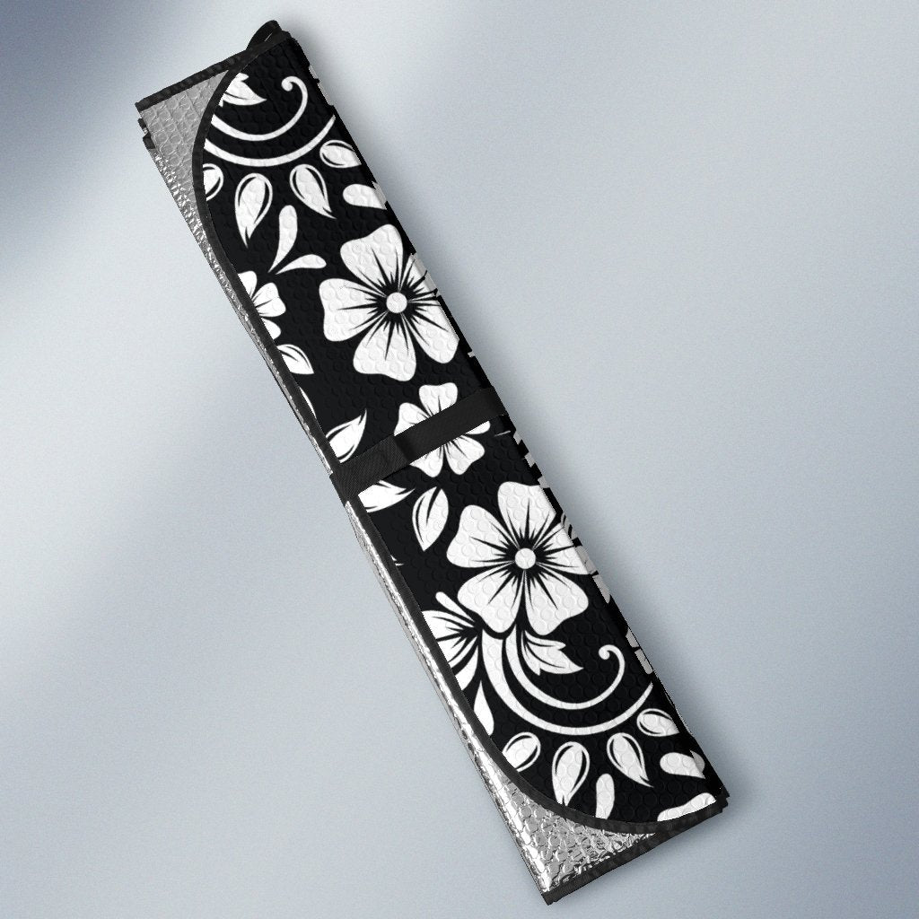 Floral Black White Themed Print Car Sun Shade For Windshield
