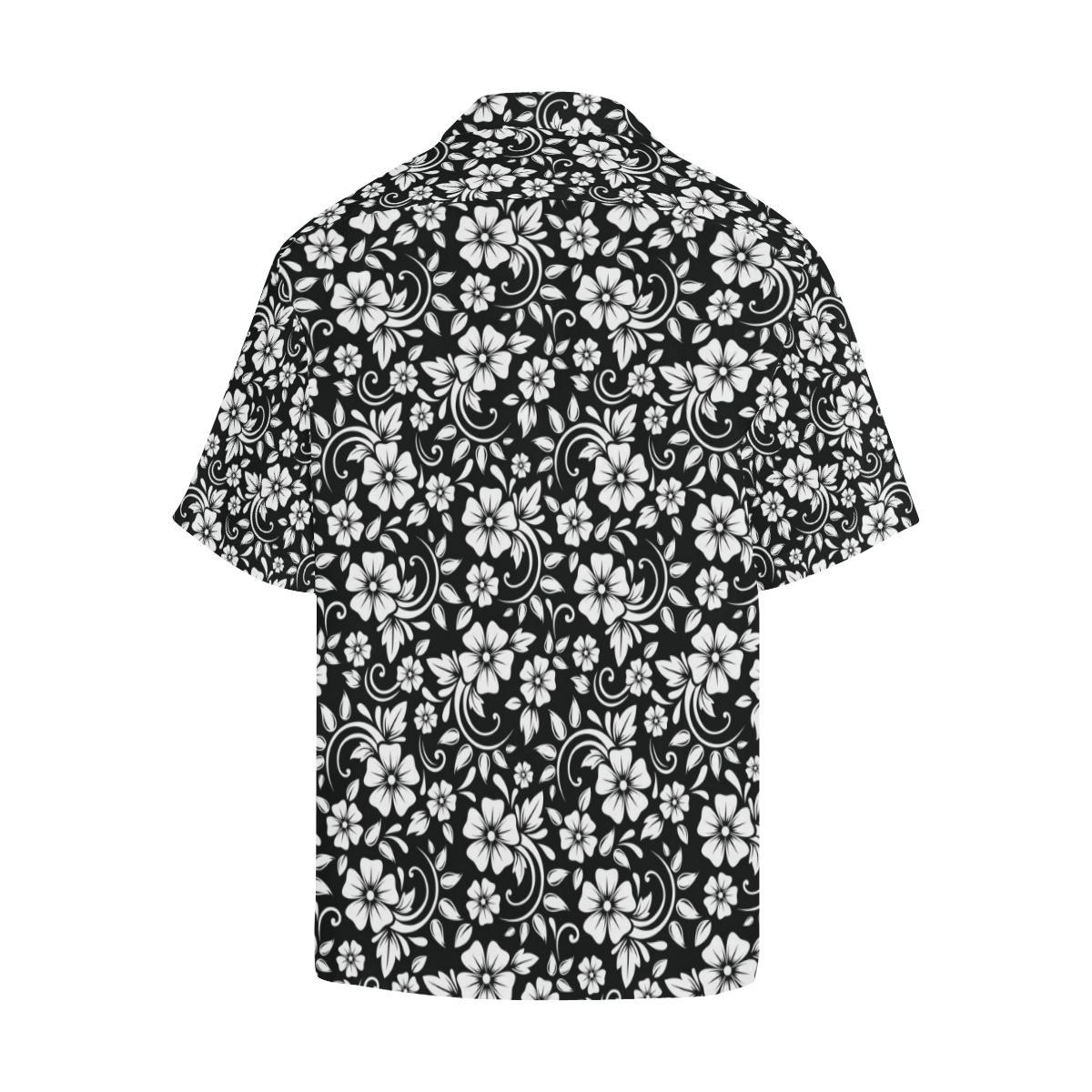 Floral Black White Themed Print Men Aloha Hawaiian Shirt