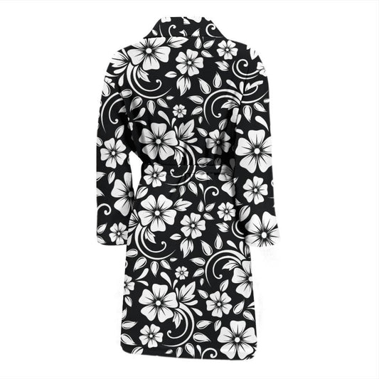 Floral Black White Themed Print Men Bath Robe-JTAMIGO.COM