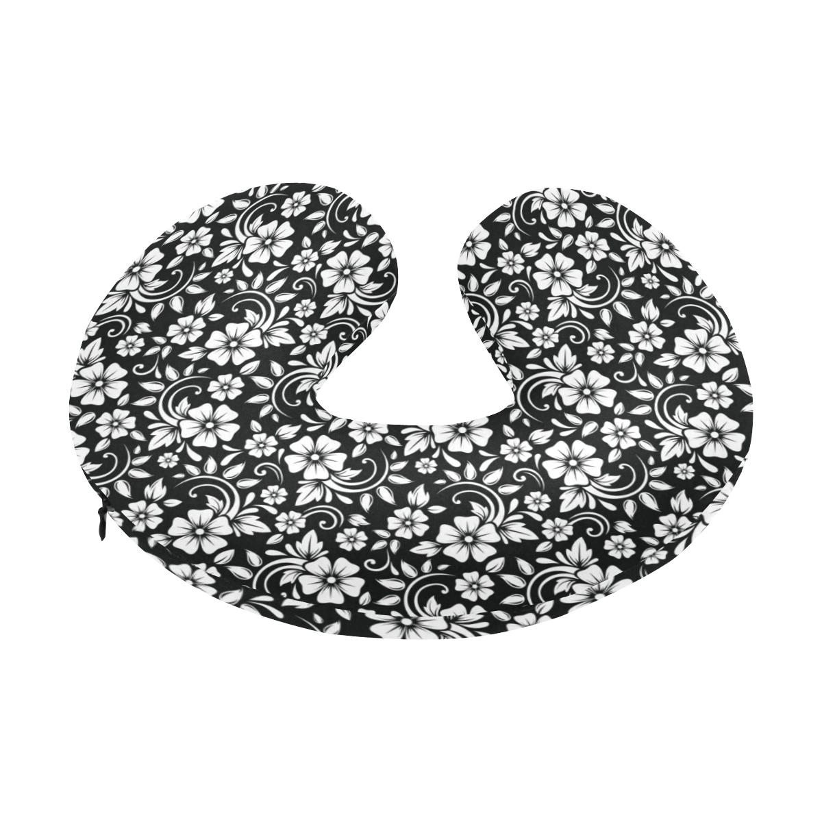 Floral Black White Themed Print U-Shaped Travel Neck Pillow-JTAMIGO.COM
