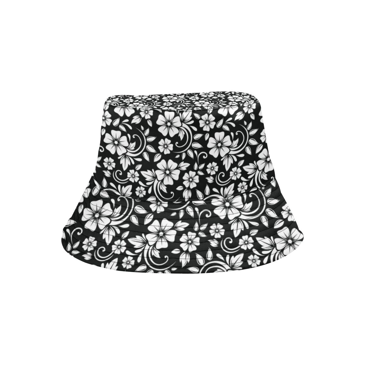 Floral Black White Themed Print Unisex Bucket Hat