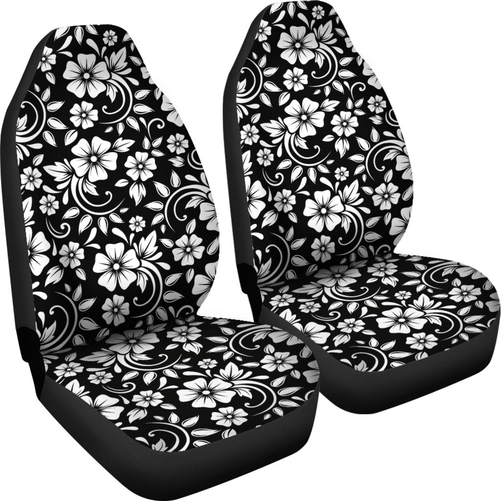 Floral Black White Themed Print Universal Fit Car Seat Covers