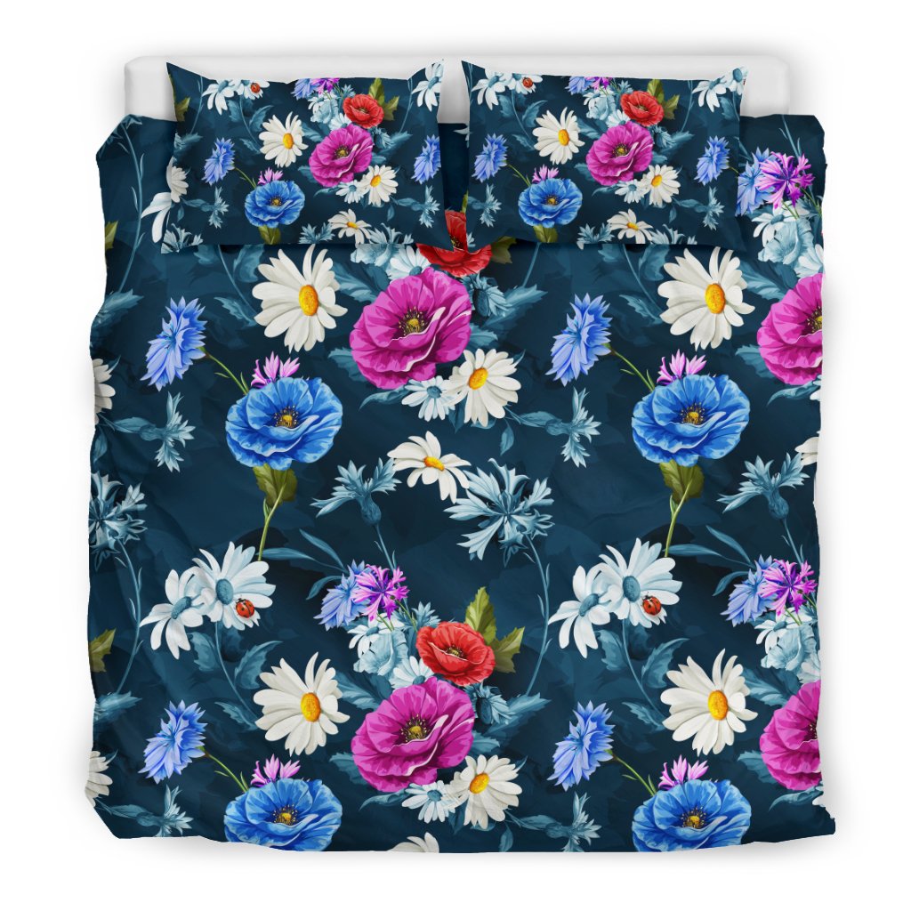 Floral Blue Themed Print Duvet Cover Bedding Set