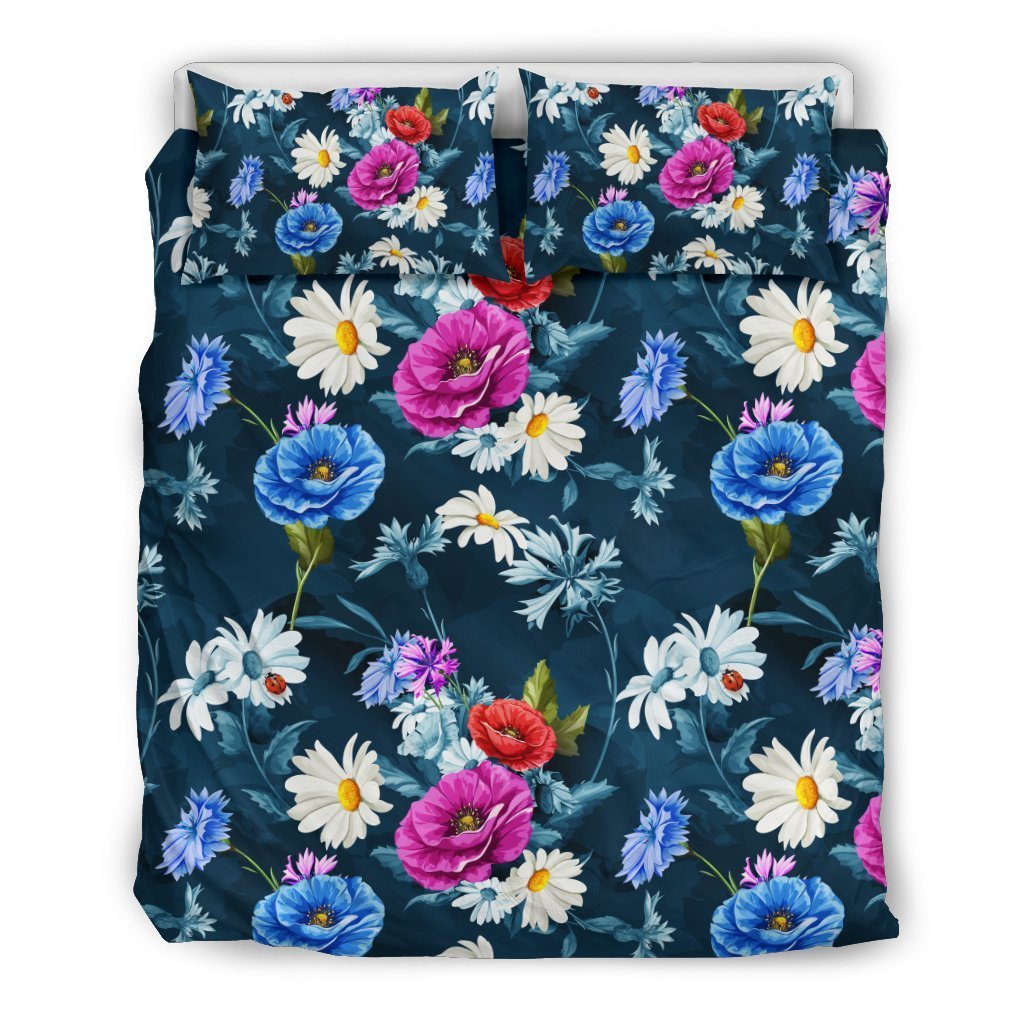 Floral Blue Themed Print Duvet Cover Bedding Set