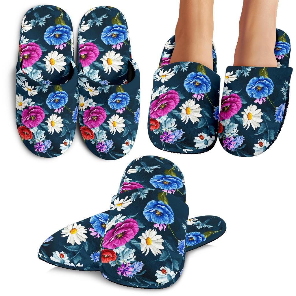 Floral Blue Themed Print House Slippers
