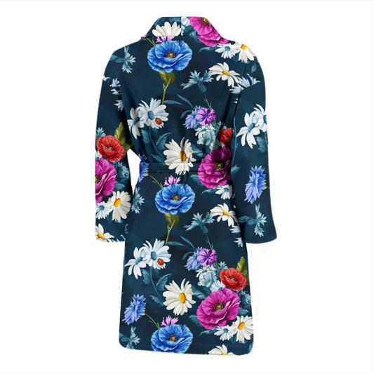 Floral Blue Themed Print Men Bath Robe-JTAMIGO.COM