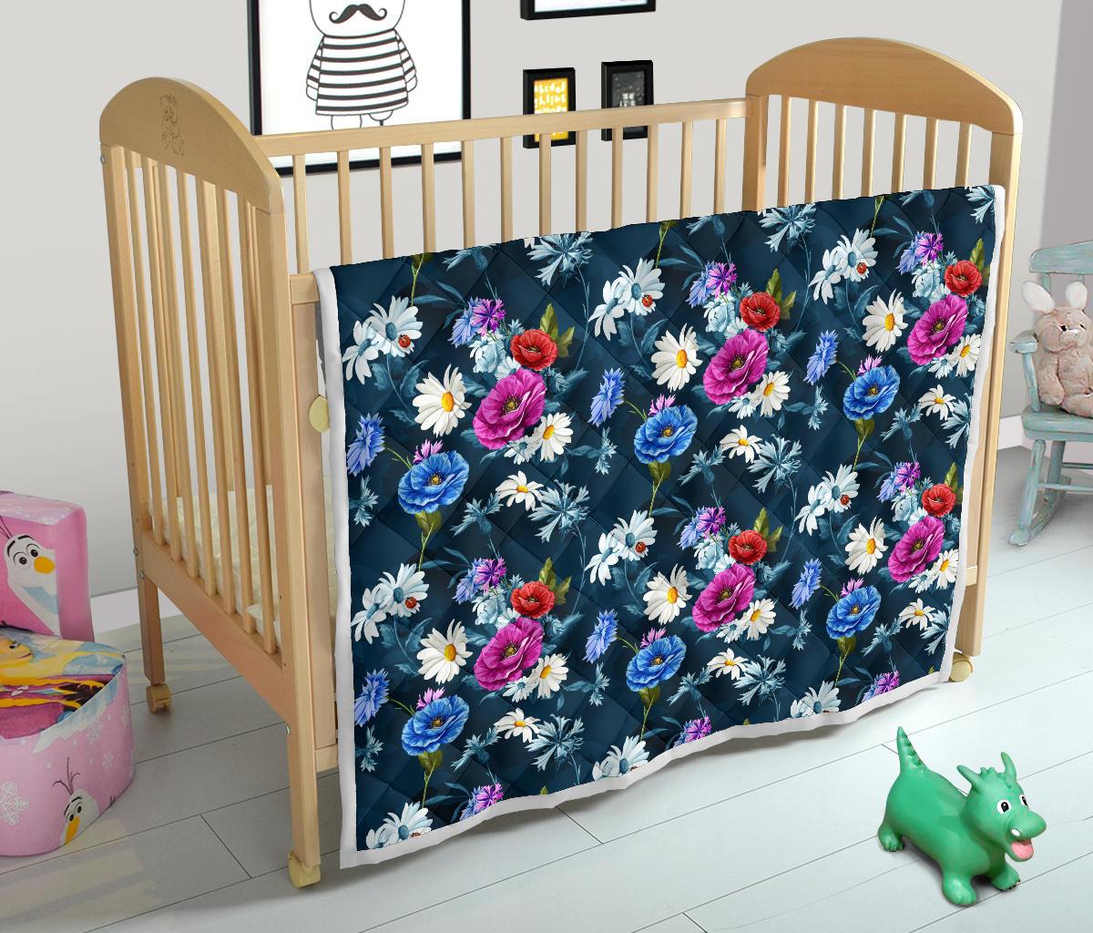 Floral Blue Themed Print Premium Quilt-JTAMIGO.COM