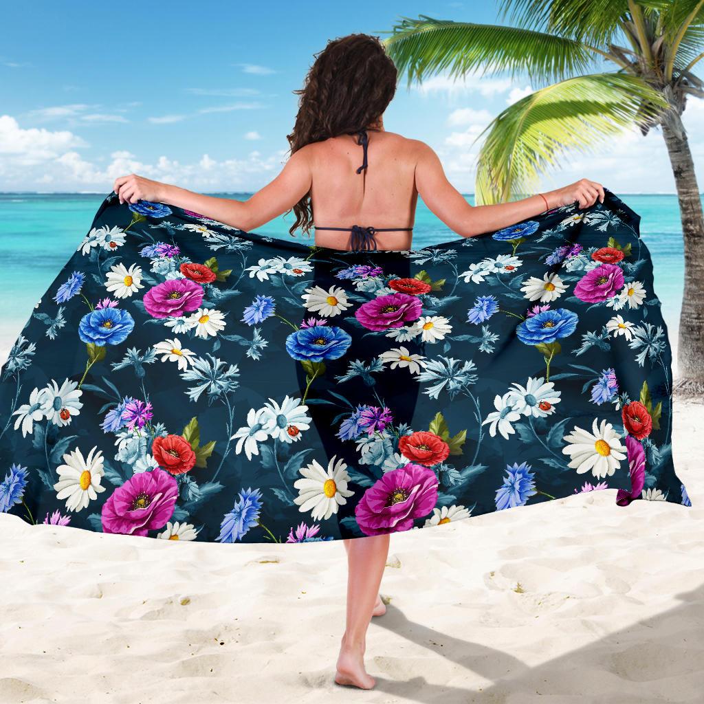 Floral Blue Themed Print Sarong Pareo Wrap