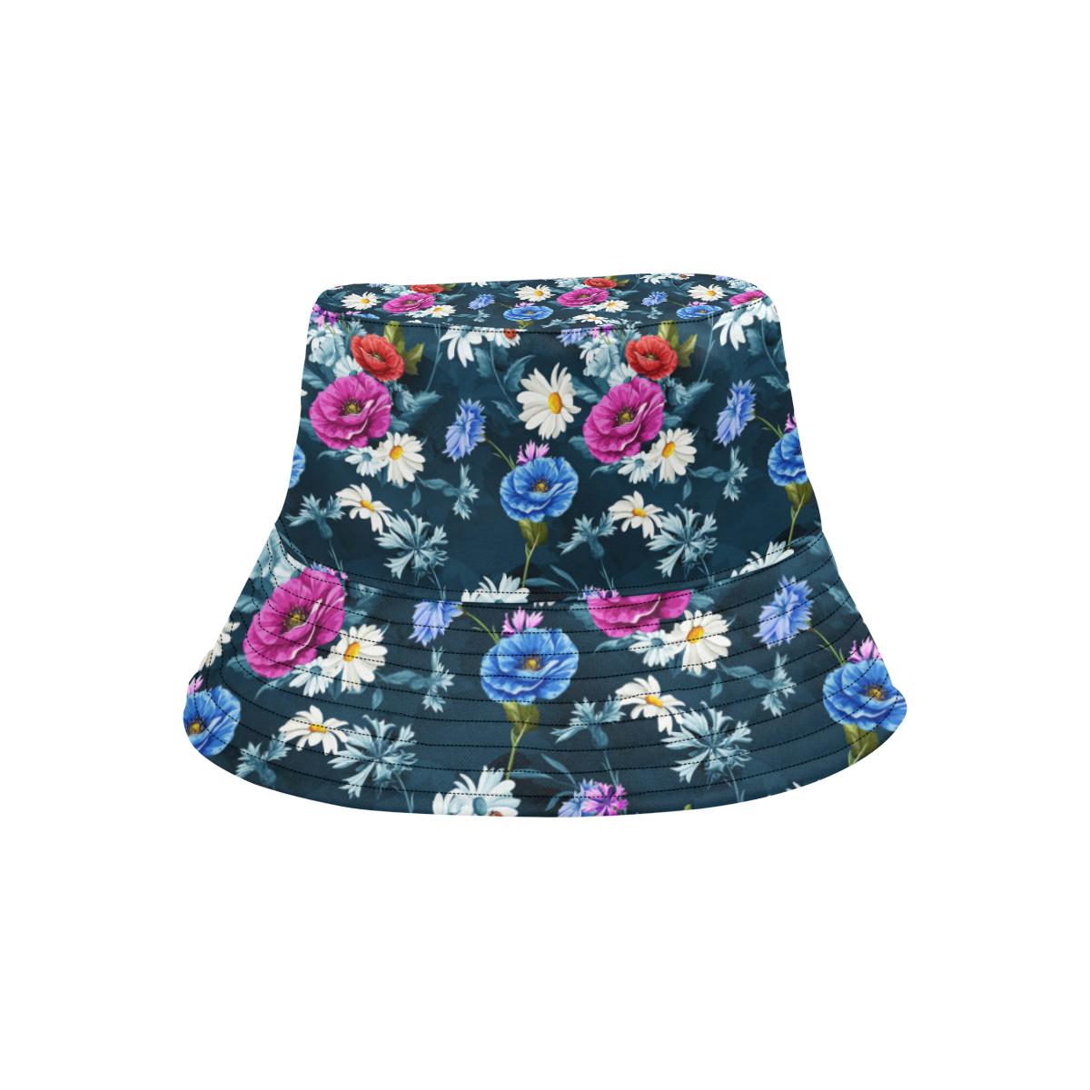 Floral Blue Themed Print Unisex Bucket Hat