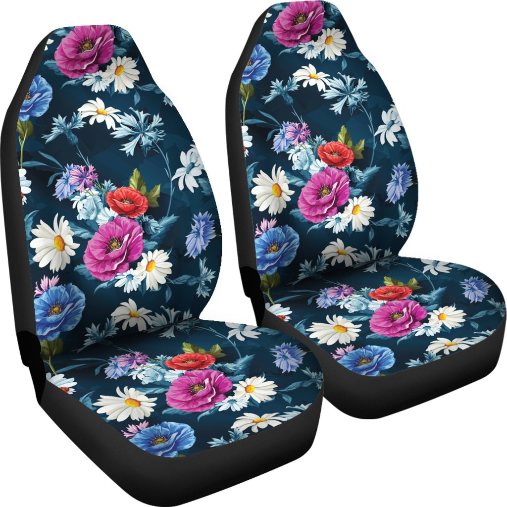 Floral Blue Themed Print Universal Fit Car Seat Covers