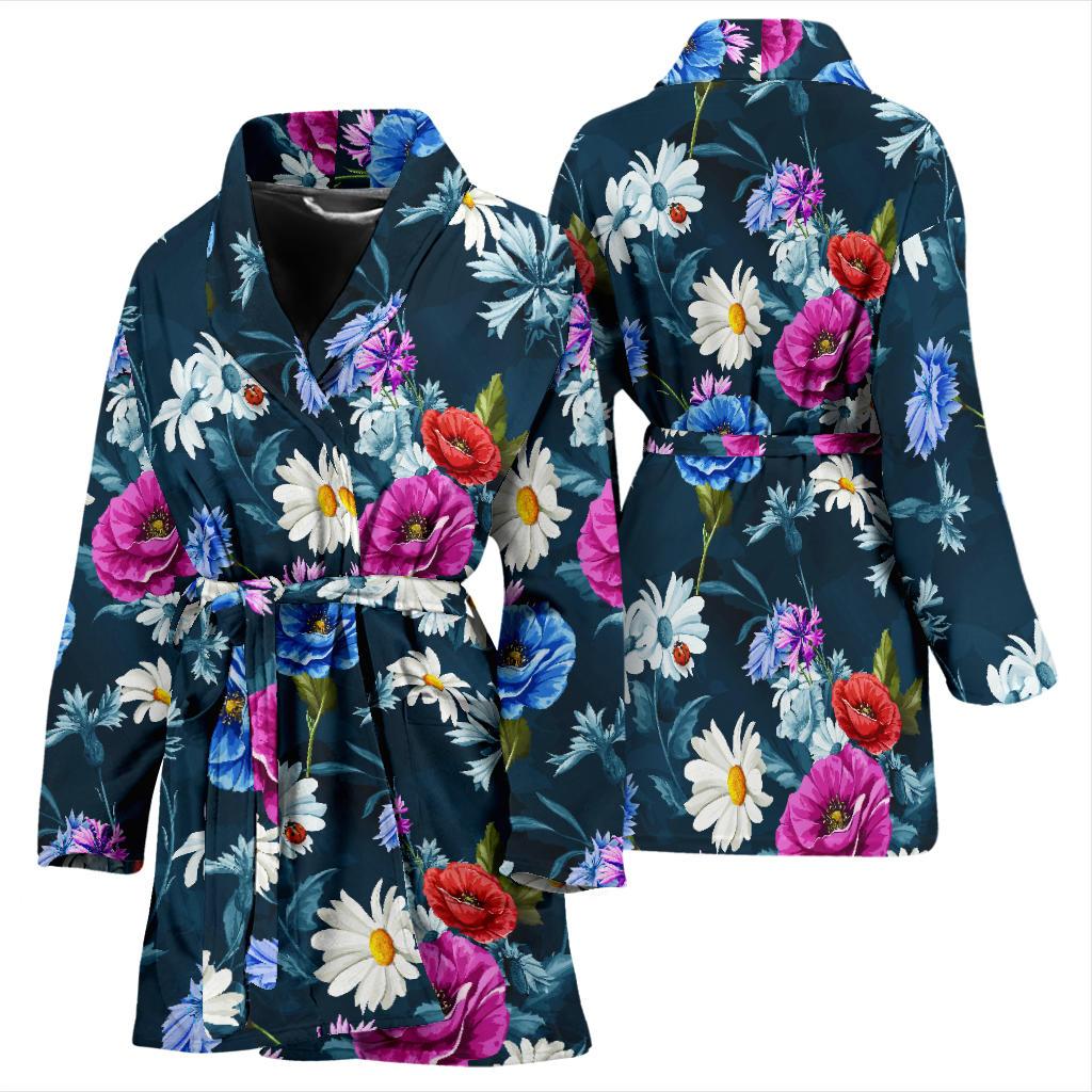 Floral Blue Themed Print Women Bath Robe-JTAMIGO.COM