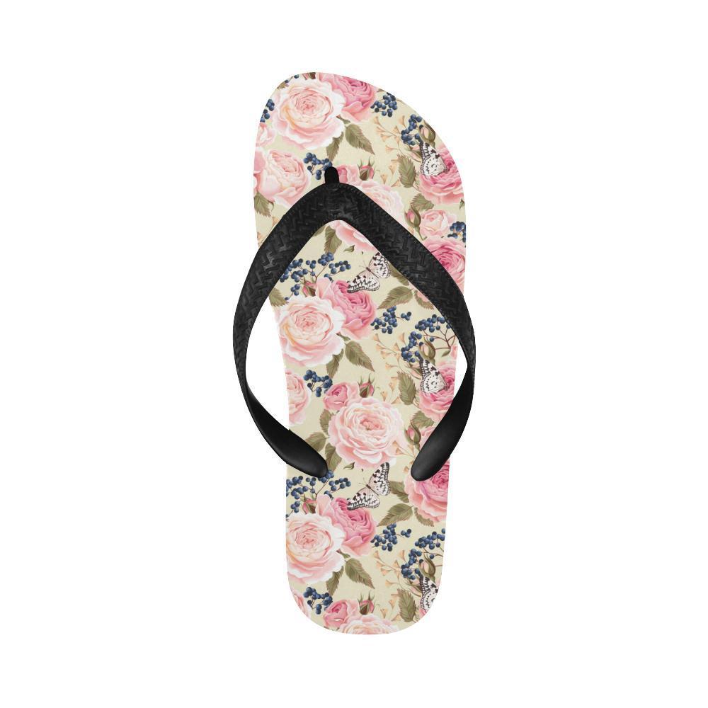 Floral Pink Butterfly Print Flip Flops-JTAMIGO.COM