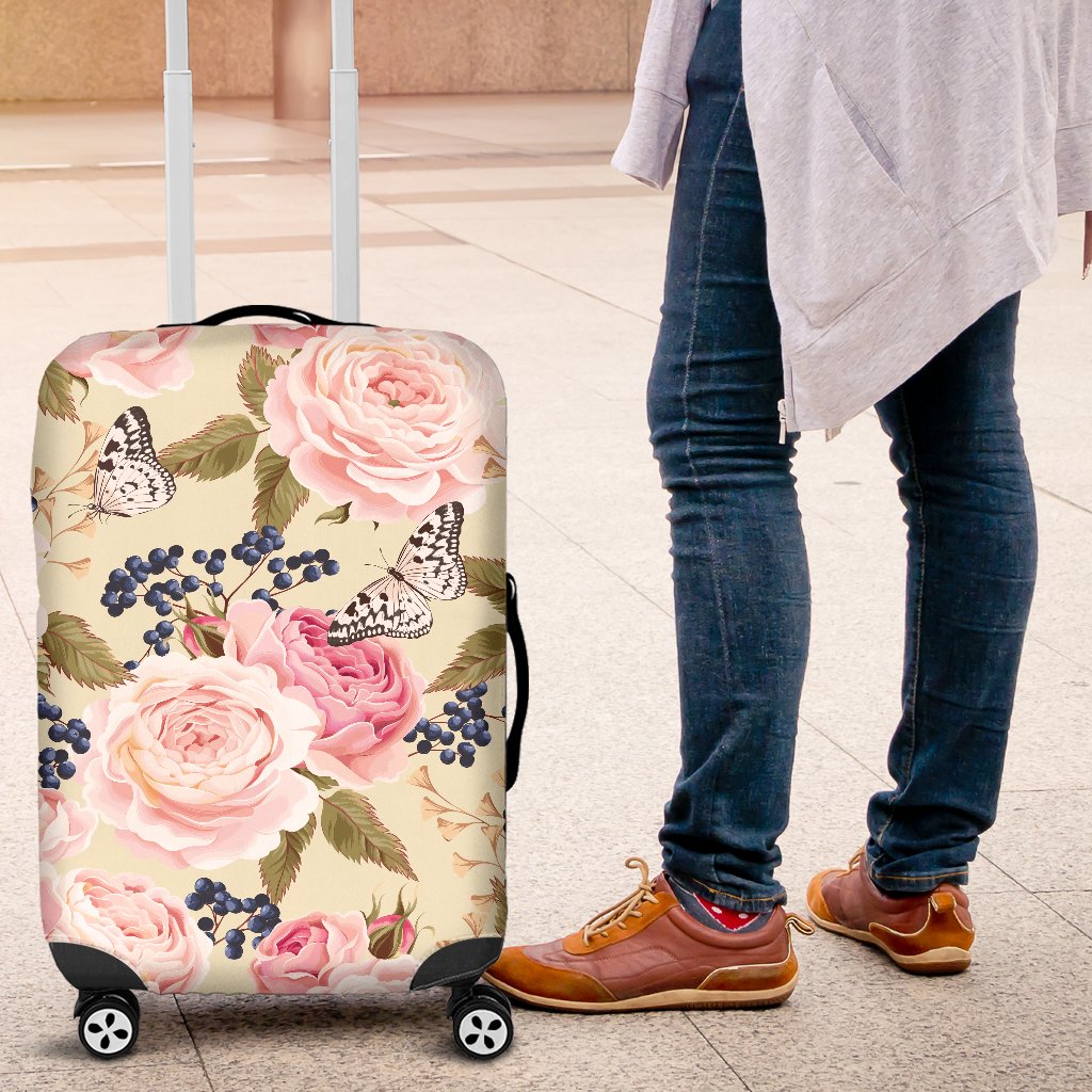 Floral Pink Butterfly Print Luggage Cover Protector