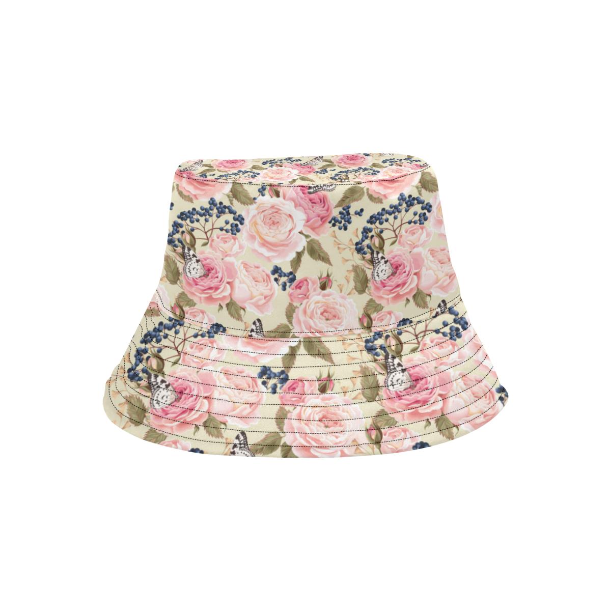 Floral Pink Butterfly Print Unisex Bucket Hat
