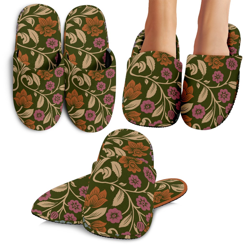 Floral Vintage Print Pattern House Slippers