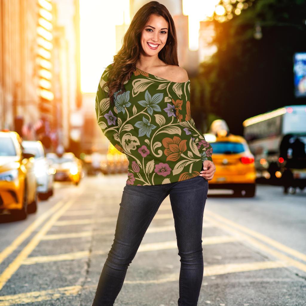 Floral Vintage Print Pattern Off Shoulder Sweatshirt