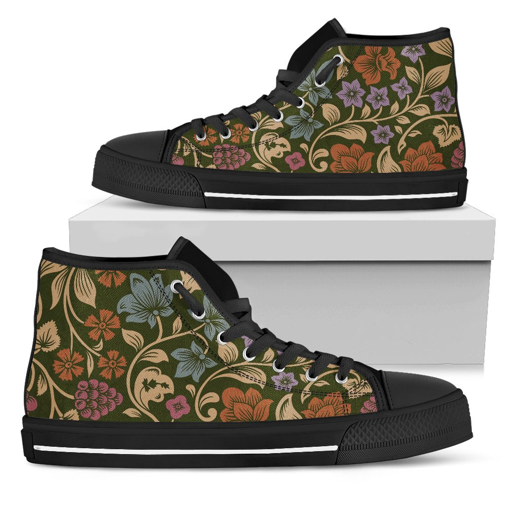 Floral Vintage Print Pattern Women High Top Shoes