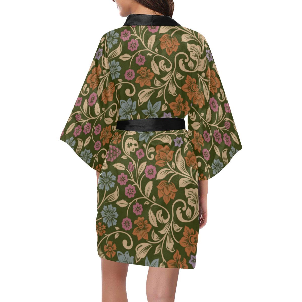 Floral Vintage Print Pattern Women Short Kimono Robe