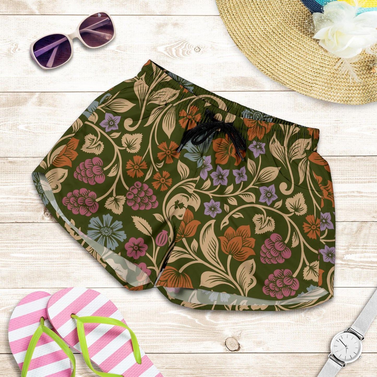 Floral Vintage Print Pattern Women Shorts-JTAMIGO.COM