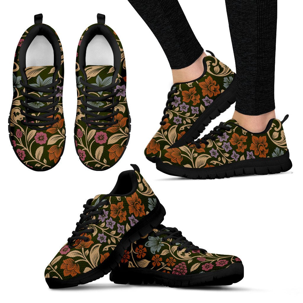 Floral Vintage Print Pattern Women Sneakers Shoes