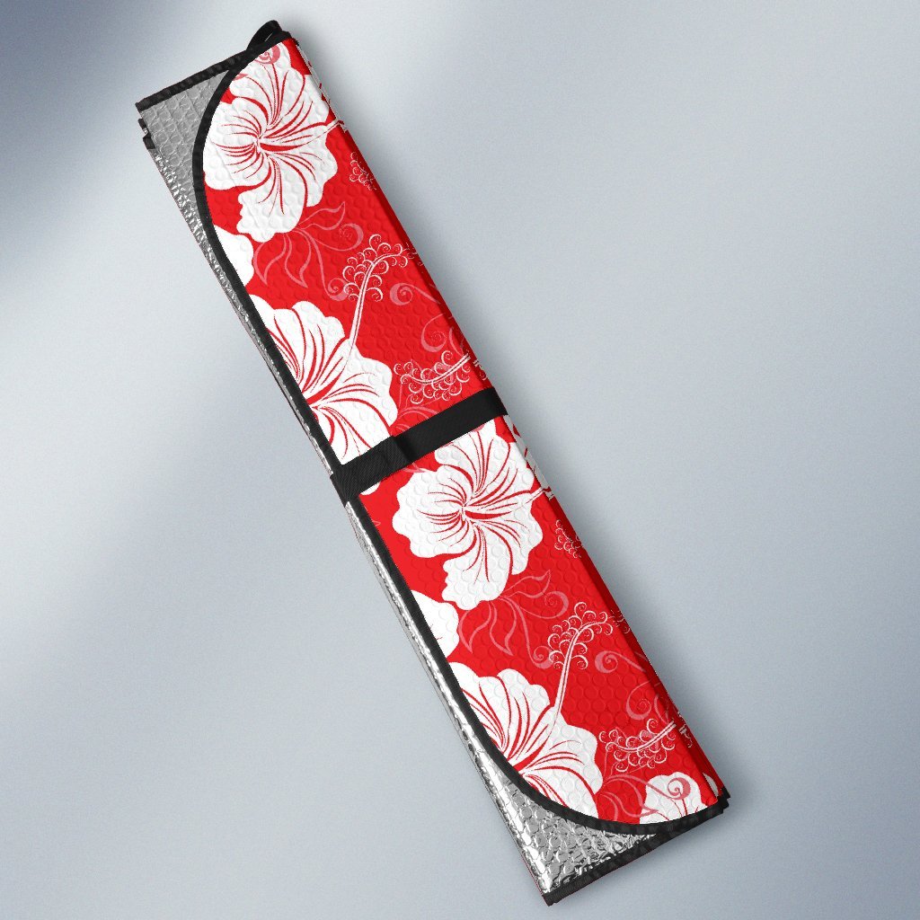 Flower Hawaiian Hibiscus Red Background Print Car Sun Shade For Windshield