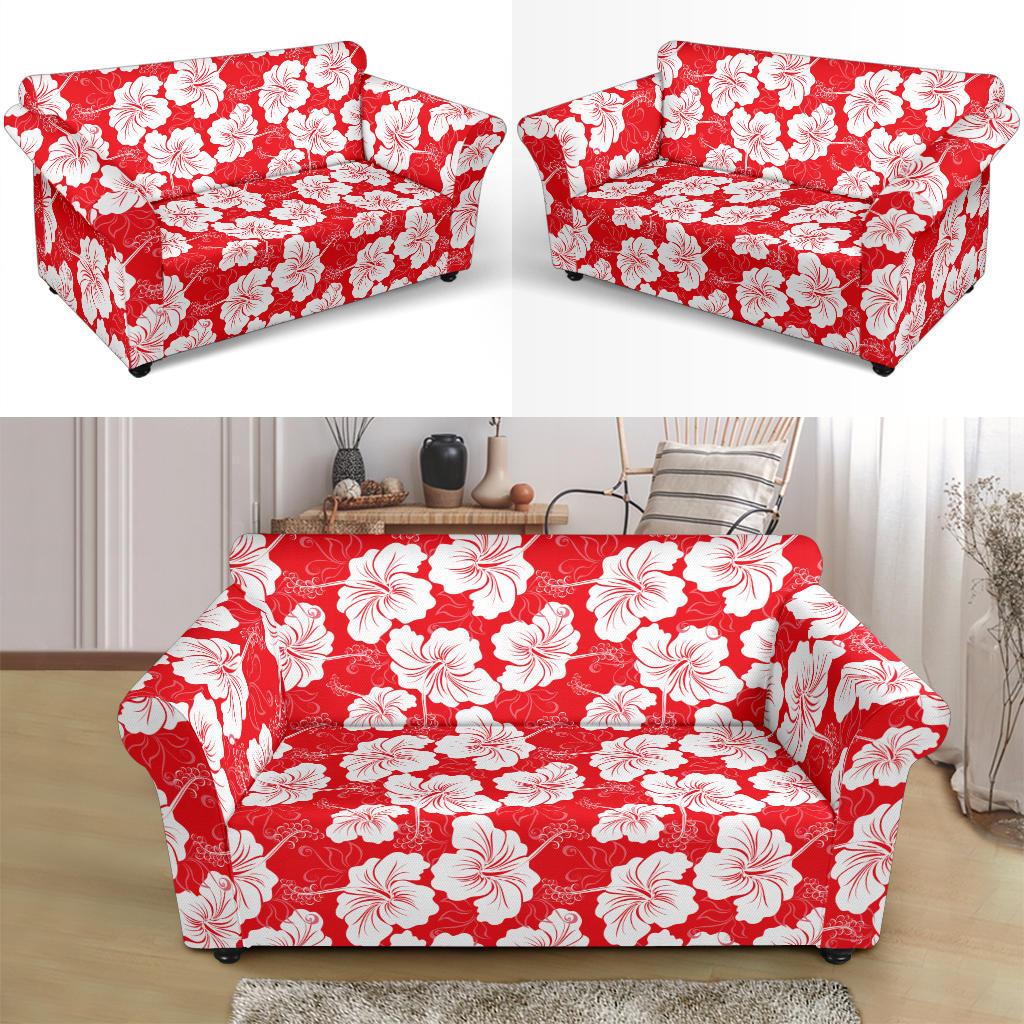 Flower Hawaiian Hibiscus Red Background Print Loveseat Slipcover-JTAMIGO.COM