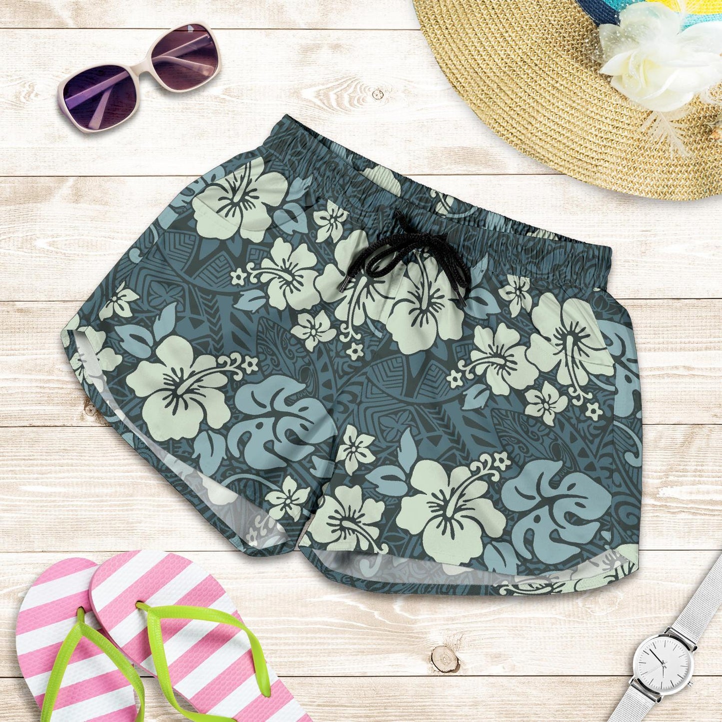 Flower Hawaiian Hibiscus Style Print Pattern Women Shorts-JTAMIGO.COM