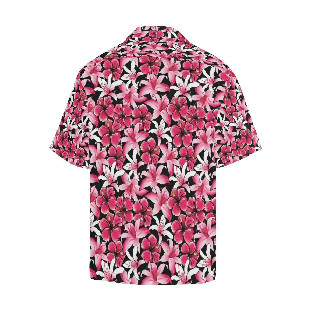 Flower Hawaiian Pink Red Hibiscus Print Men Aloha Hawaiian Shirt