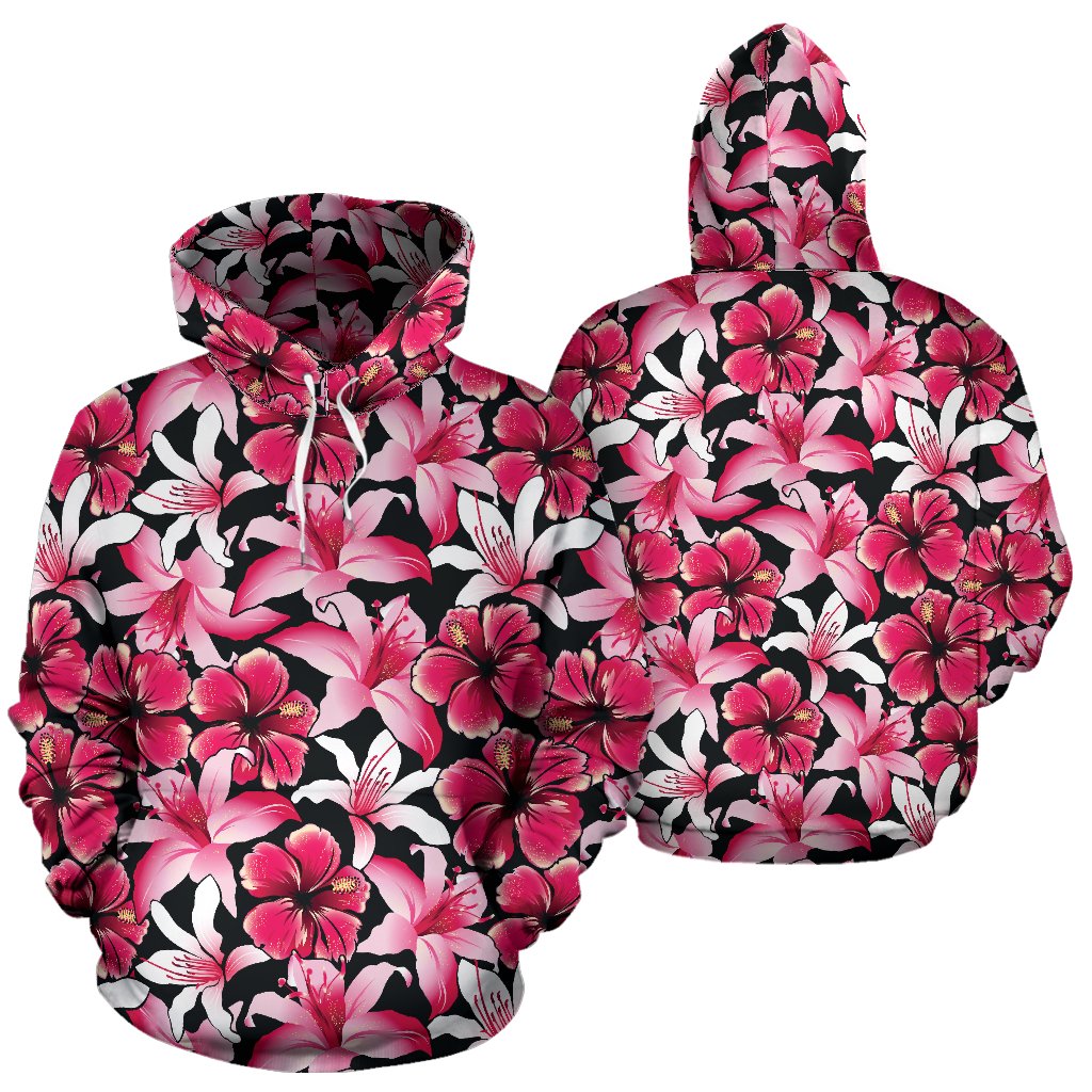 Flower Hawaiian Pink Red Hibiscus Print Pullover Hoodie