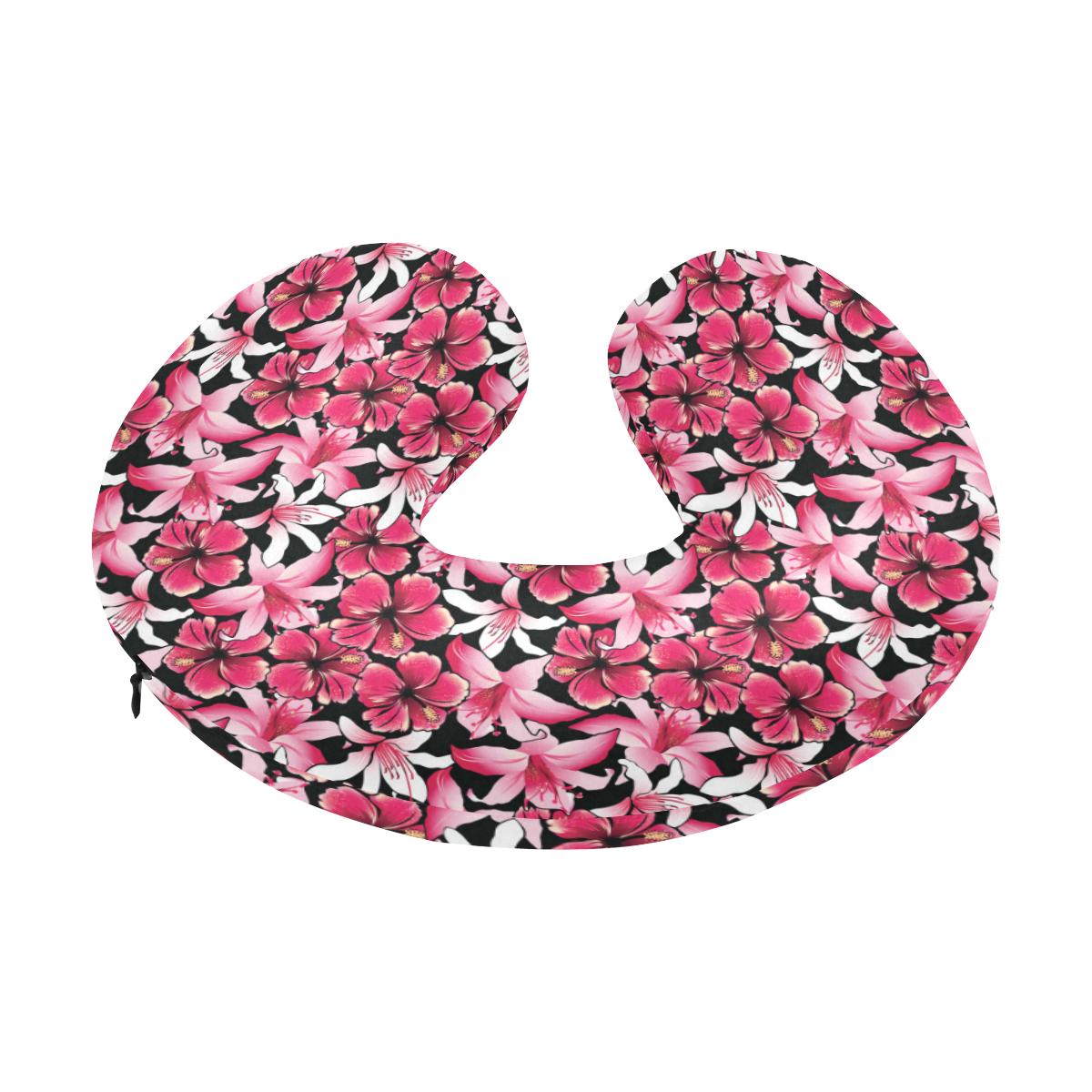 Flower Hawaiian Pink Red Hibiscus Print U-Shaped Travel Neck Pillow-JTAMIGO.COM