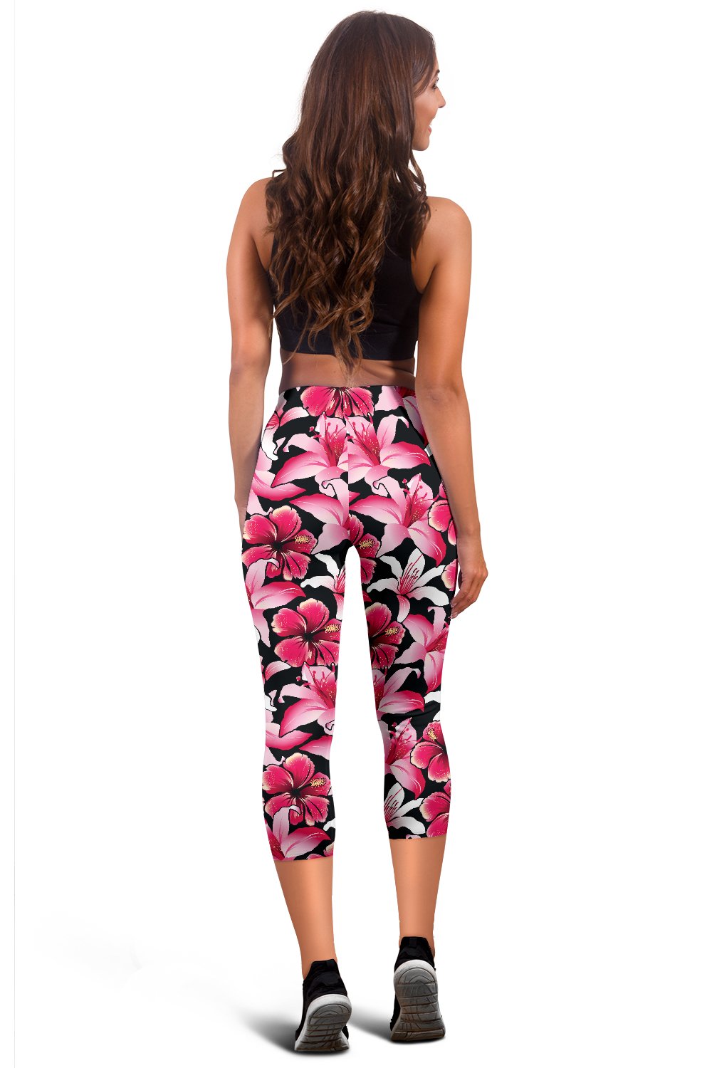 Flower Hawaiian Pink Red Hibiscus Print Women Capris