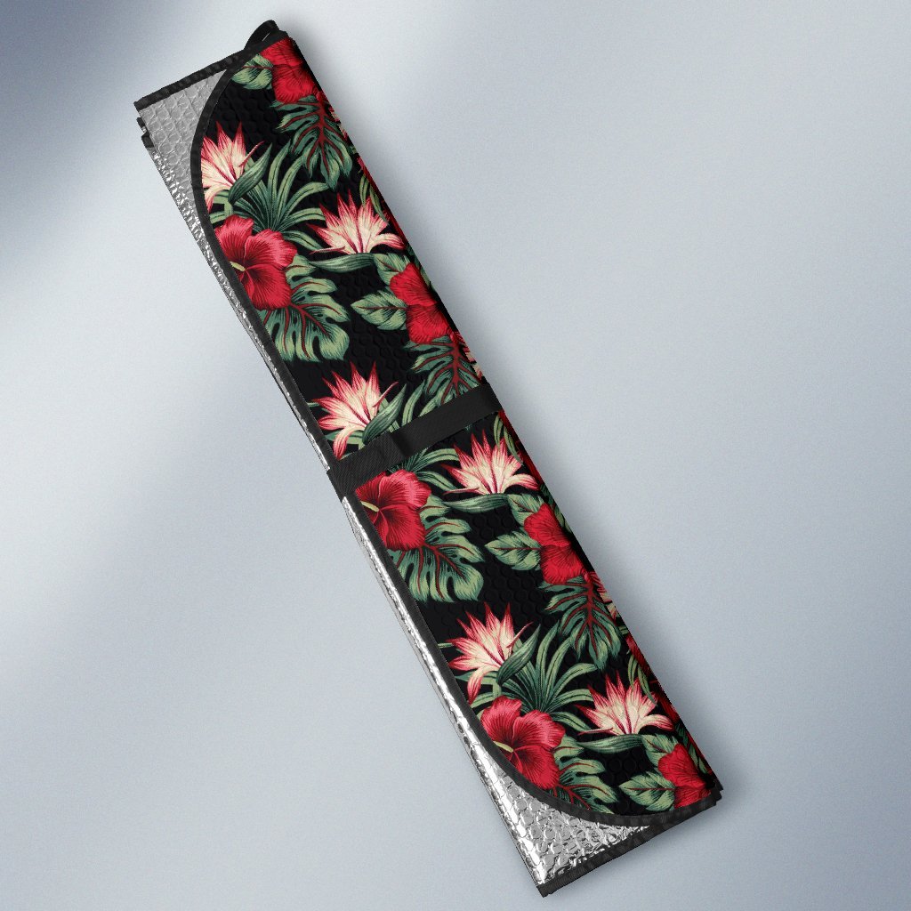 Flower Hawaiian Red Hibiscus Design Print Car Sun Shade For Windshield