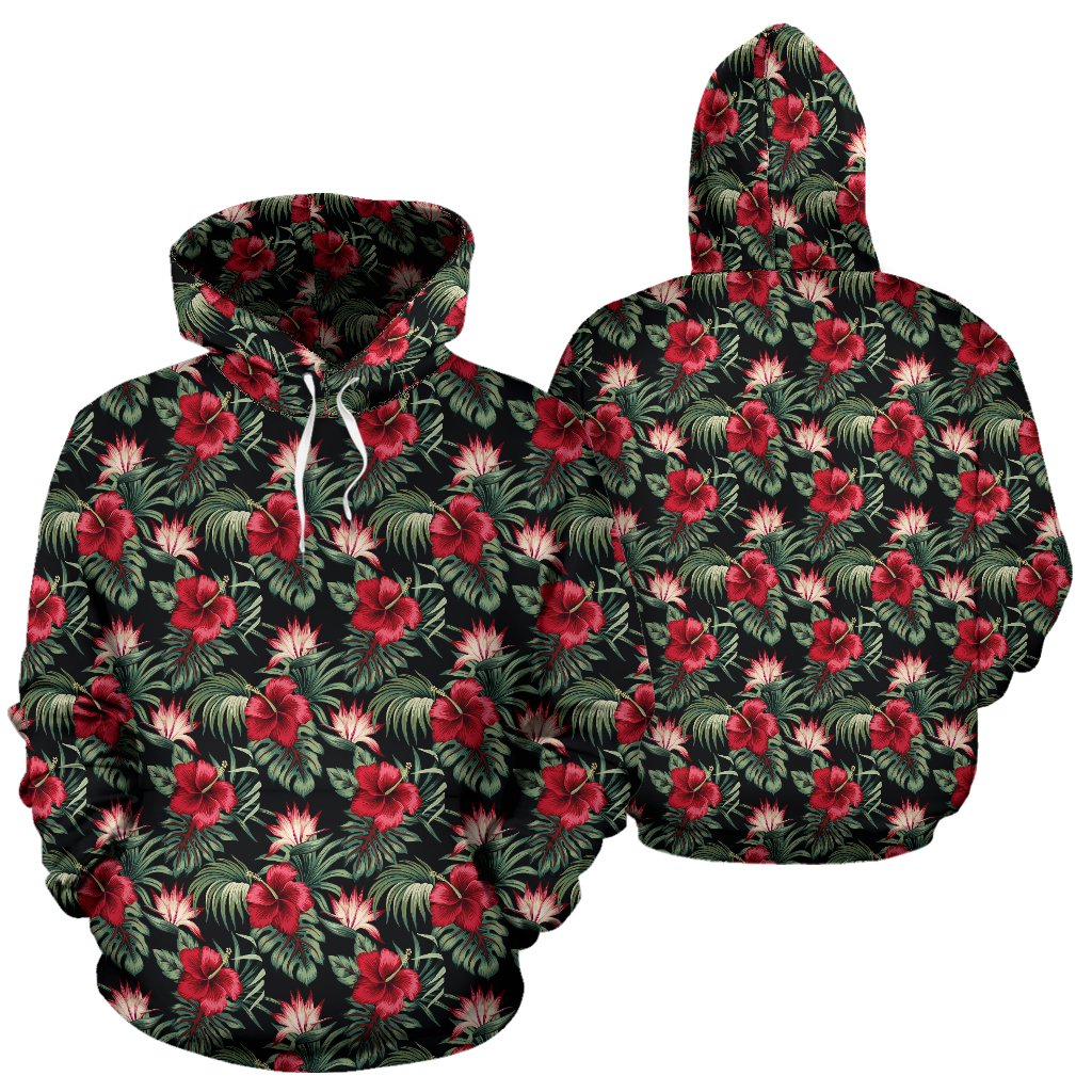 Flower Hawaiian Red Hibiscus Design Print Pullover Hoodie