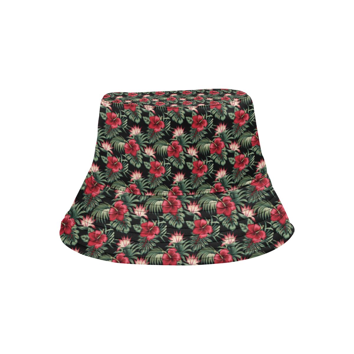 Flower Hawaiian Red Hibiscus Design Print Unisex Bucket Hat