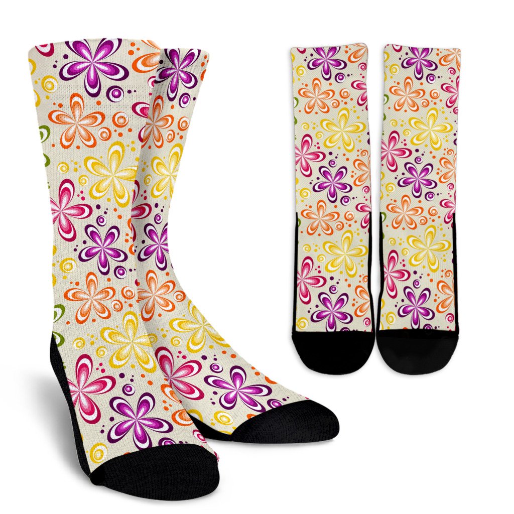Flower Power Colorful Design Print Crew Socks