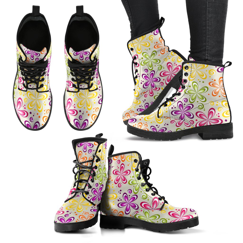 Flower Power Colorful Design Print Women Leather Boots-JTAMIGO.COM