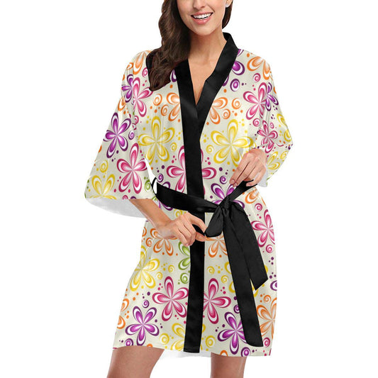 Flower Power Colorful Design Print Women Short Kimono Robe