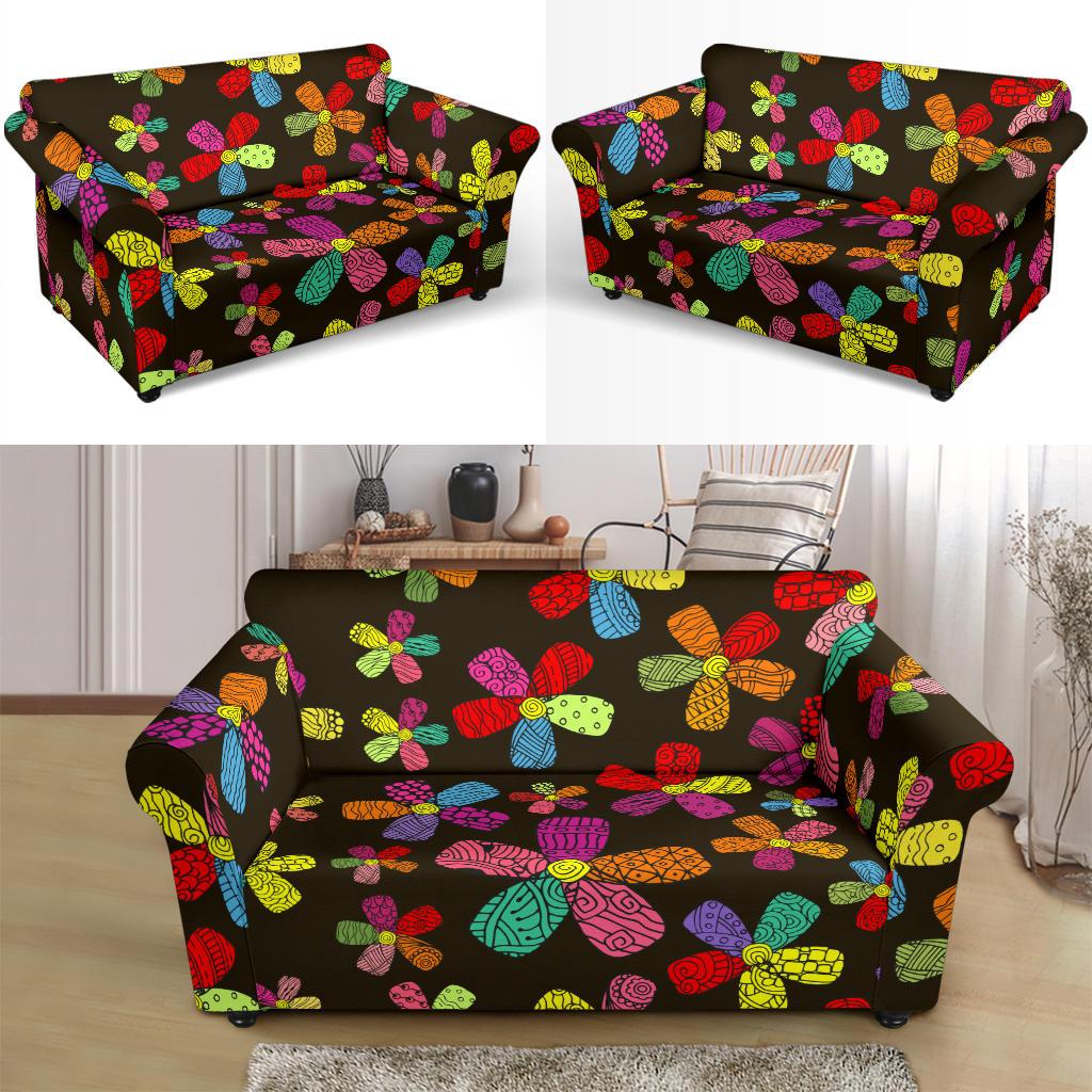 Flower Power Colorful Print Pattern Loveseat Slipcover-JTAMIGO.COM