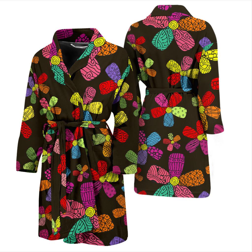 Flower Power Colorful Print Pattern Men Bath Robe-JTAMIGO.COM