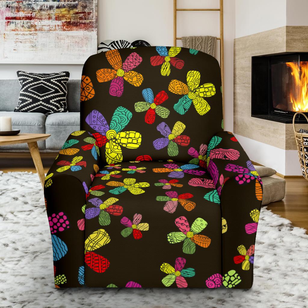 Flower Power Colorful Print Pattern Single Sofa Slipcover -JTAMIGO.COM