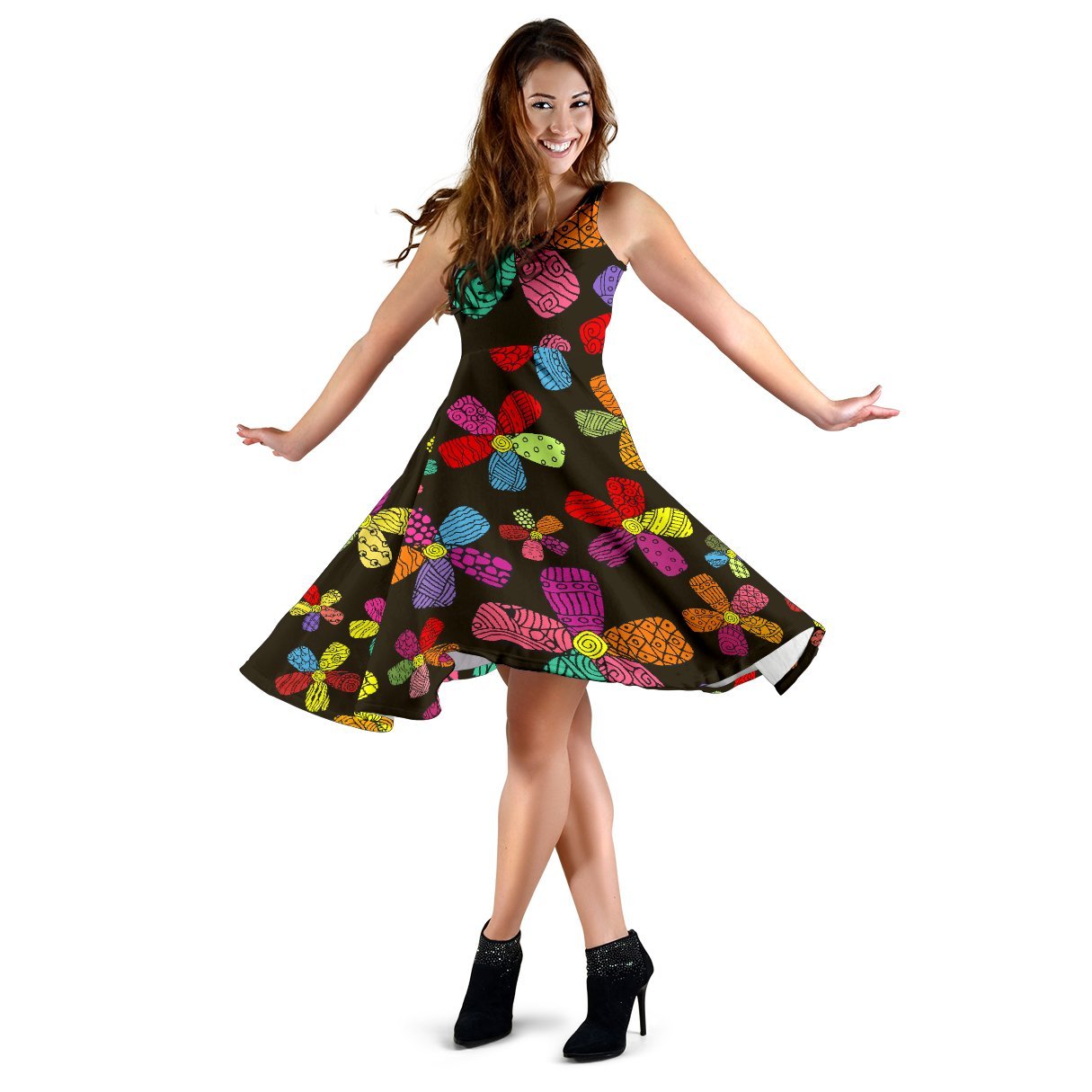 Flower Power Colorful Print Pattern Sleeveless Dress