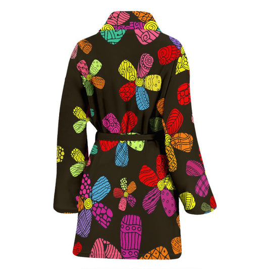 Flower Power Colorful Print Pattern Women Bath Robe-JTAMIGO.COM