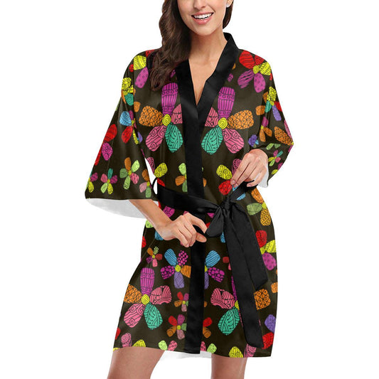 Flower Power Colorful Print Pattern Women Short Kimono Robe