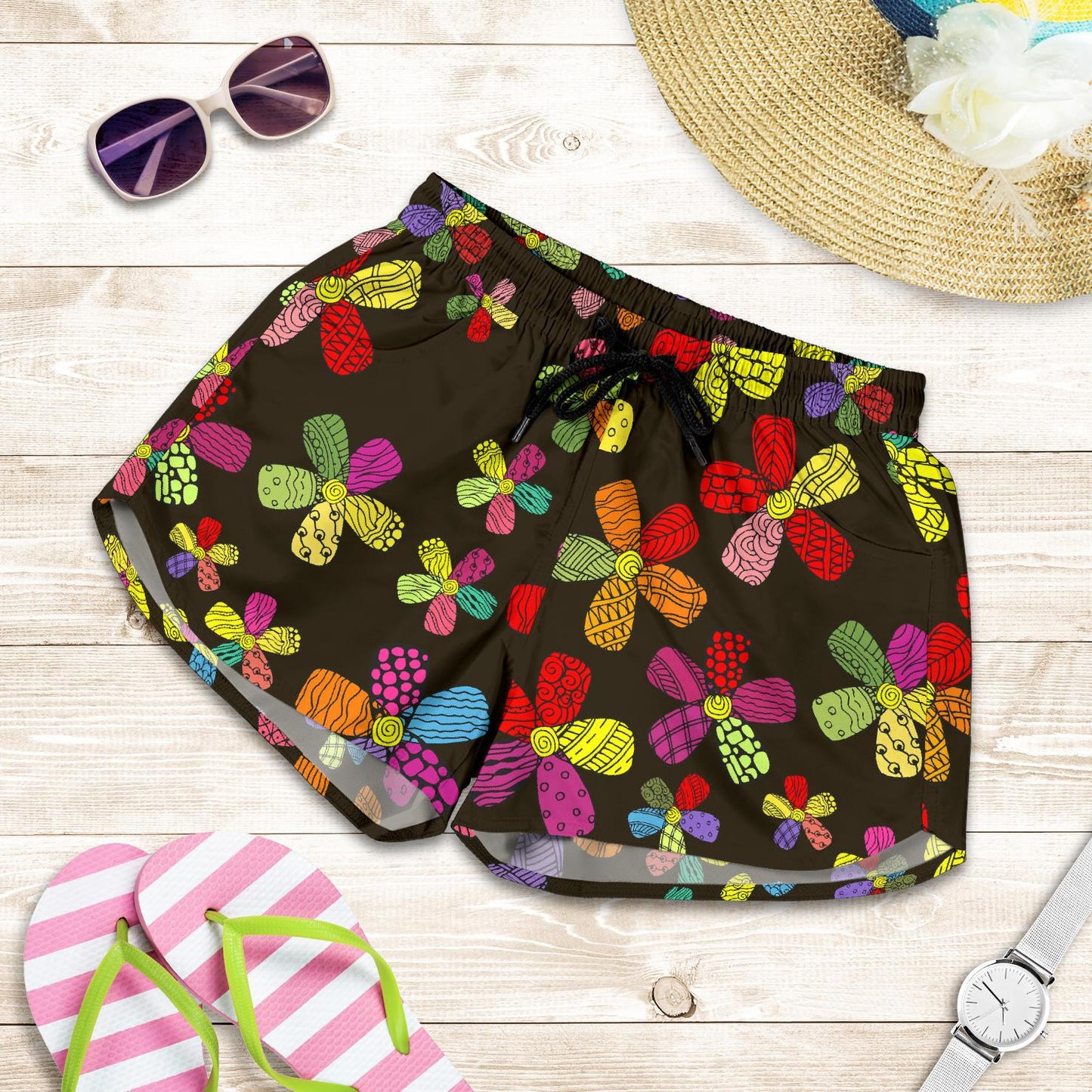 Flower Power Colorful Print Pattern Women Shorts-JTAMIGO.COM