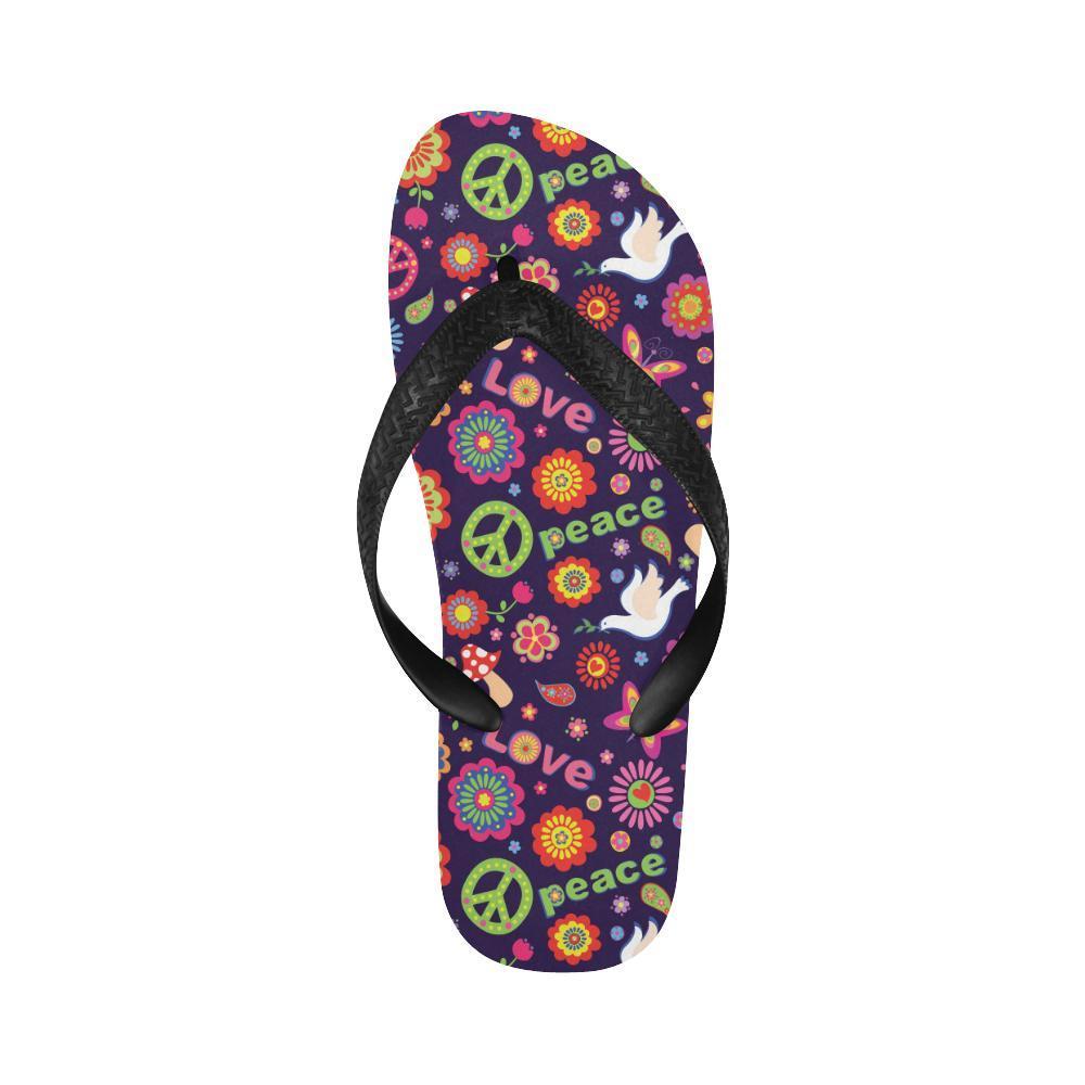 Flower Power Peace Design Print Flip Flops-JTAMIGO.COM