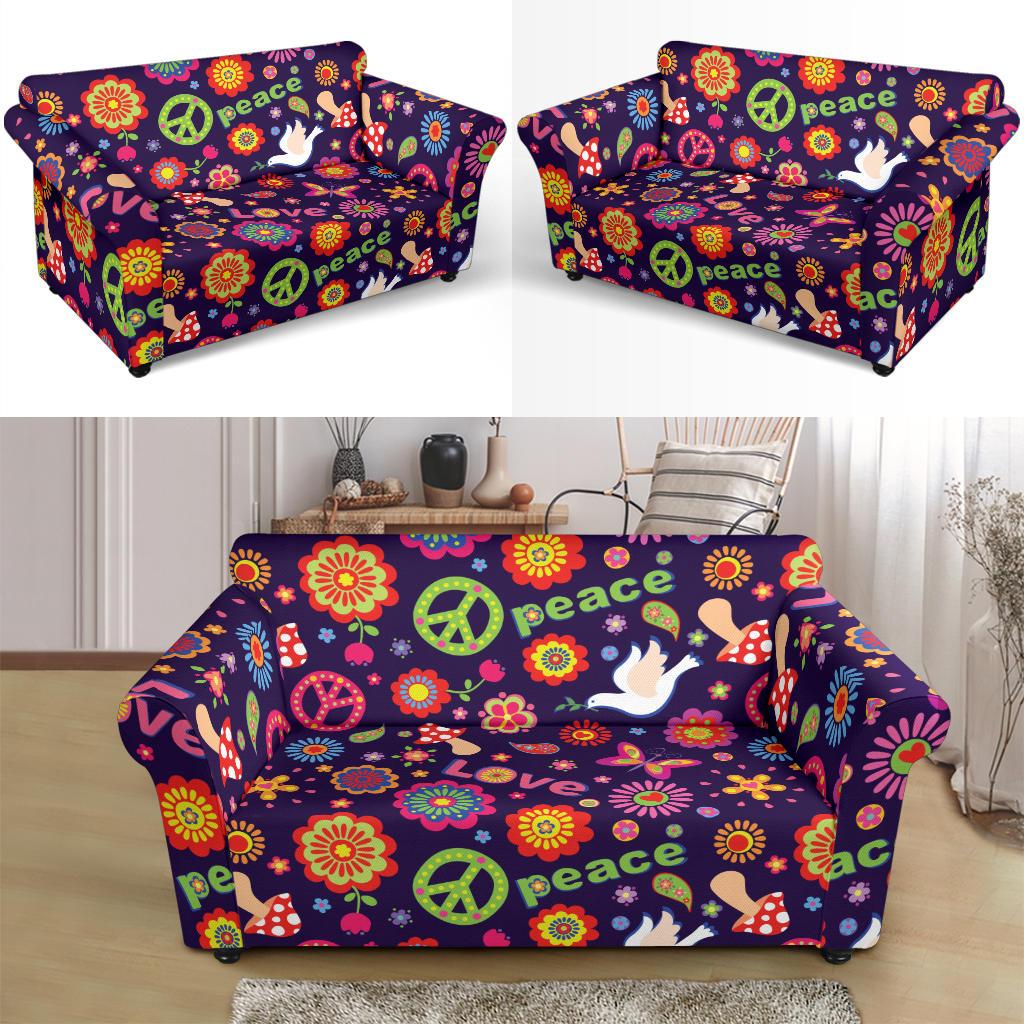 Flower Power Peace Design Print Loveseat Slipcover-JTAMIGO.COM