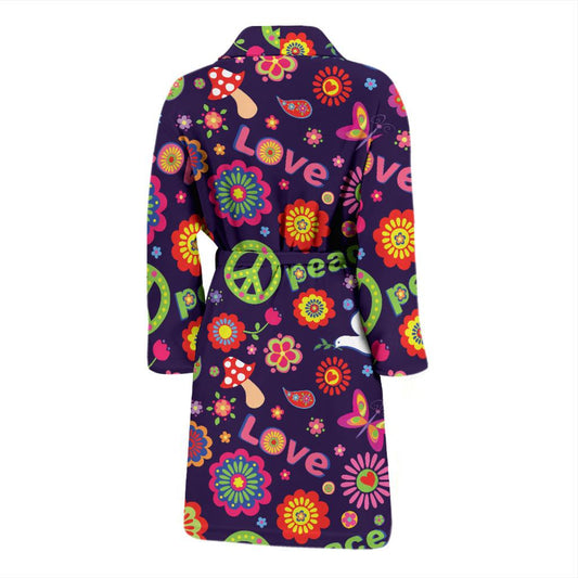 Flower Power Peace Design Print Men Bath Robe-JTAMIGO.COM